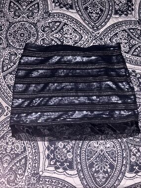 4 for. $25  Express Black Metallic Striped Mini Skirt with Lace Hem